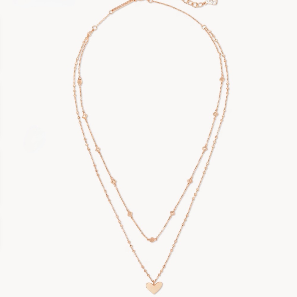Kendra Scott NWT Rose Gold Ari Heart Layered Necklace - Picture 2 of 5